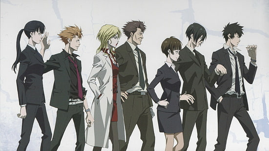 Anime, Psycho-Pass, Akane Tsunemori, Nobuchika Ginoza, Shinya Kogami, Shion Karanomori, Yayoi Kunizuka, Fondo de pantalla HD HD wallpaper