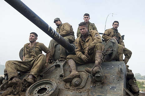 Brad Pitt, fury, Fury (movie), Jon Bernthal, Logan Lerman, Michael Peña, movies, Shia LaBeouf, World War II, HD wallpaper HD wallpaper