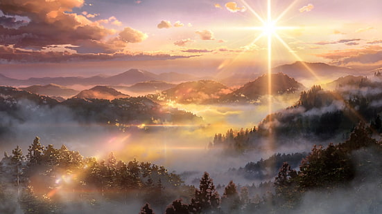 anime, sunset, landscape, Japan, Your Name, forest, Kimi no Na Wa, วอลล์เปเปอร์ HD HD wallpaper