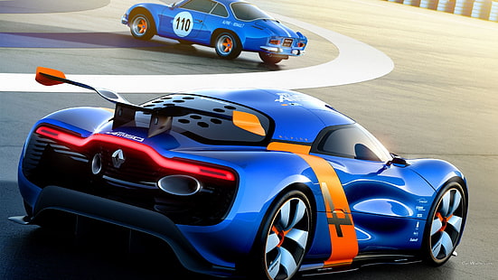 سيارة رياضية زرقاء وصفراء ، سيارة ، رينو ألبين، خلفية HD HD wallpaper
