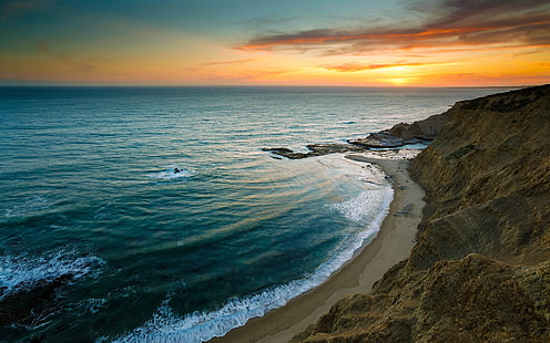Красивый восход солнца на морском пляже, Красивый, Восход, Море, Пляж, HD обои HD wallpaper