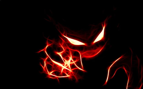 sfondo rosso e nero spirito malvagio, Pokémon, Anime, Pokémon fantasma, Bagliore, Occhi luminosi, Haunter (Pokémon), Sorriso, Sfondo HD HD wallpaper