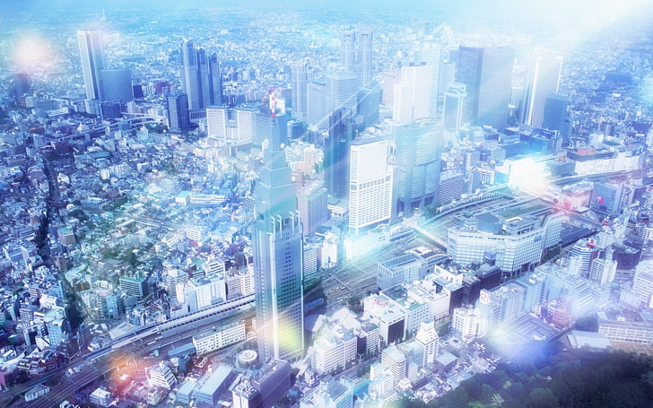вид с воздуха города, городской, архитектура, здание, рисунок, городской пейзаж, город, Токио, HD обои