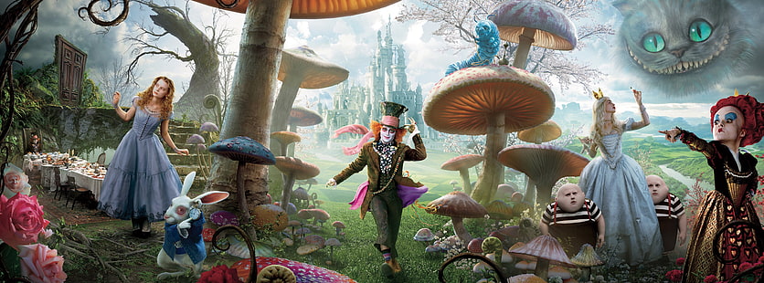 Alice In Wonderland Movie, Movies, Alice In Wonderland, mad hatter, fantasy movie, alice in wonderland characters, white rabbit, HD wallpaper HD wallpaper