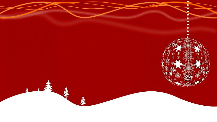 christmas, christmas decoration, christmas ball, red, snowflake, HD wallpaper