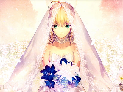 illustration de personnage d'anime femelle aux cheveux blonds, Type-Moon, Sabre, Takeuchi Takashi, filles anime, Fate Series, anime, Fond d'écran HD HD wallpaper