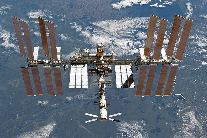 biały i czarny w locie satelita, kosmos, Międzynarodowa Stacja Kosmiczna, Tapety HD