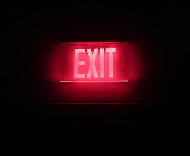 Exit signage, neon, backlight, inscription, exit, HD wallpaper HD wallpaper