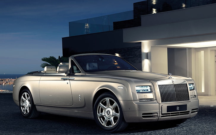 beige convertible coupe, rolls royce, phantom, drophead, side view, car, style, HD wallpaper