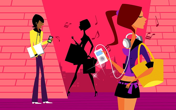 animated of woman listening music, people, walk, music, player, HD wallpaper