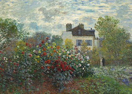 tableau de fleurs assorties, paysage, tableau, Claude Monet, Le jardin de Monet à Argenteuil, Fond d'écran HD HD wallpaper