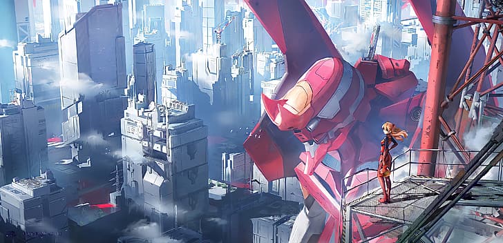 Eva 00 (Evangelion), Asuka (artist), mecha fight, HD wallpaper