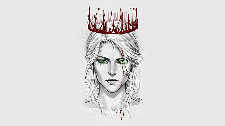 Cirilla, Ciri, The Witcher 3: Wild Hunt, blood, fan art, green eyes, crown, Cirilla Fiona Elen Riannon, HD wallpaper