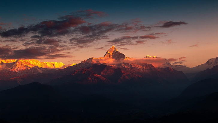 Mount Matterhorn, Switzerland, mountains, clouds, sky, Himalayas, Nepal, sunrise, landscape, nature, HD wallpaper