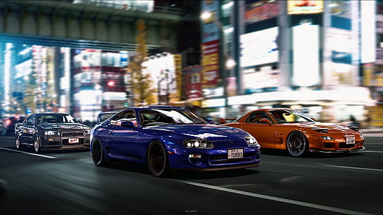 Nissan, Mazda, car, vehicle, Nissan Skyline, Toyota Supra, HD wallpaper HD wallpaper