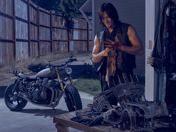 Daryl Dixon dari poster The Walking Dead, sepeda, The Walking Dead, Norman Reedus, Daryl, Wallpaper HD