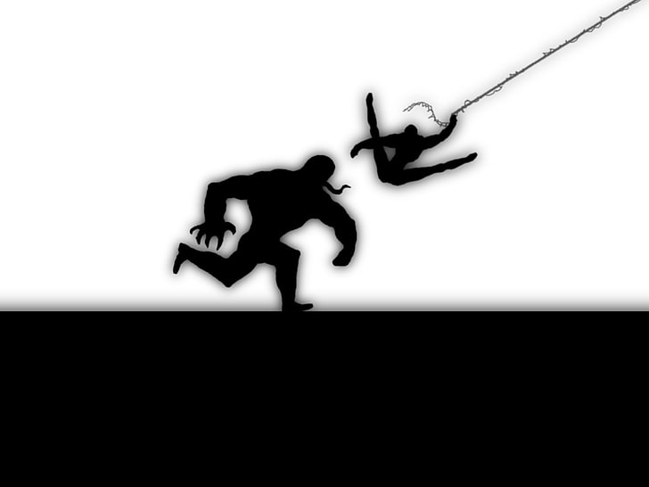 Venom versus Spiderman, silhouette, monochrome, HD wallpaper