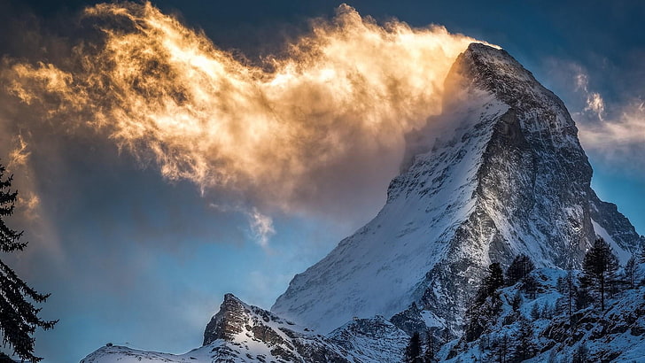 paysages de montagne, alpes suisses, europe, ue, suisse, zermatt, gornergrat, sommet, massif, ciel, neige, alpes, Cervin, pic, hiver, nuage, nature, montagne, Fond d'écran HD