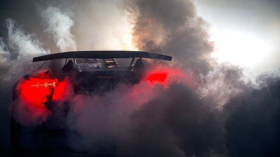 Lamborghini Sesto Elemento Burnout Smoke HD, svart sportbil, bilar, lamborghini, rök, utbrändhet, elemento, sesto, HD tapet HD wallpaper