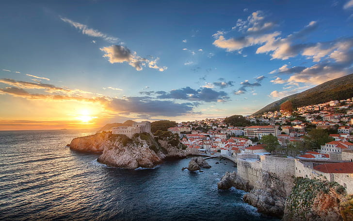 Изгледът на залеза над Дубровник Хърватия Адриатическо море Desktop Wallpaper Hd за мобилни телефони и лаптопи 1920 × 1200, HD тапет