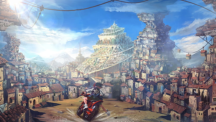 オートバイの油絵に乗る男、キル・ラ・キル、的井リュウコ、オートバイ、アニメの女の子、 HDデスクトップの壁紙