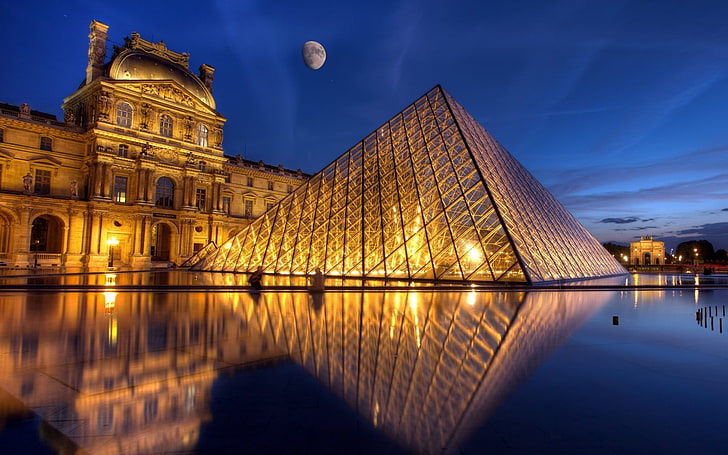 Louver Pyramid, Louvre, Paris, France, pyramid, photo manipulation, HD wallpaper