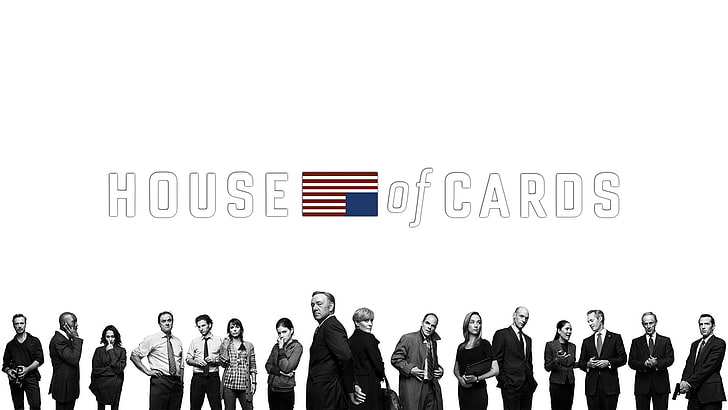 Cast di House of Cards, House of Cards, Zoe Barnes, Frank Underwood, Claire Underwood, Doug Stamper, Kevin Spacey, TV, monocromatico, Robin Wright, Kate Mara, Sfondo HD