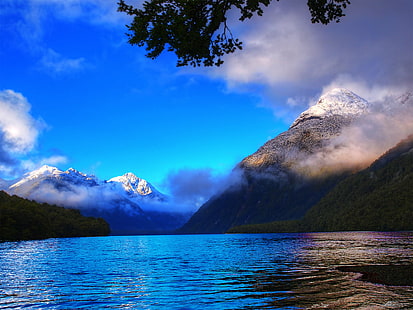 mountain with body of water during daytime, lake gunn, lake gunn, lake gunn, mountain, body of water, daytime, fiordland, southland, south island  nz, new  zealand, water  waves, blue, white, reflections, mountains, peaks  valleys, clouds, trees, mist, fog, morning, clean  air, quiet, impressive, view, solitude, trip, journey, road, lookout, serene, peaceful, nice, dex, nature, lake, landscape, scenics, water, outdoors, sky, reflection, mountain Range, beauty In Nature, mountain Peak, summer, cloud - Sky, travel, snow, HD wallpaper HD wallpaper