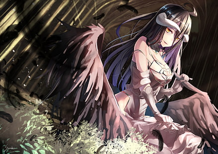 svart och blåhårig kvinnlig karaktär, Anime, Overlord, Albedo (Overlord), HD tapet HD wallpaper