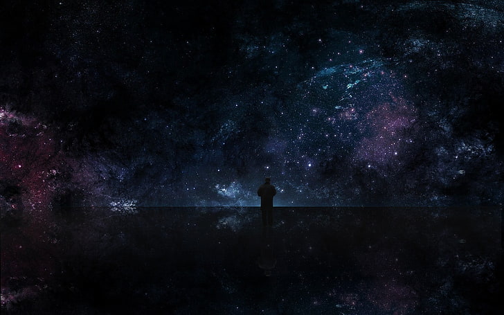 silhouette of peron digital wallpaper, space, space art, alone, isolation, galaxy, HD wallpaper