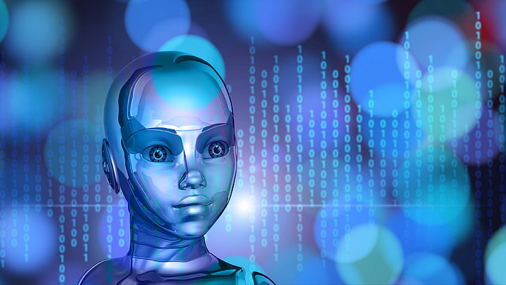 código binario, binario, azul, tecnología, adroid, ai, inteligencia artificial, robótica, cg artwork, robot, artwork, intelligence, Fondo de pantalla HD