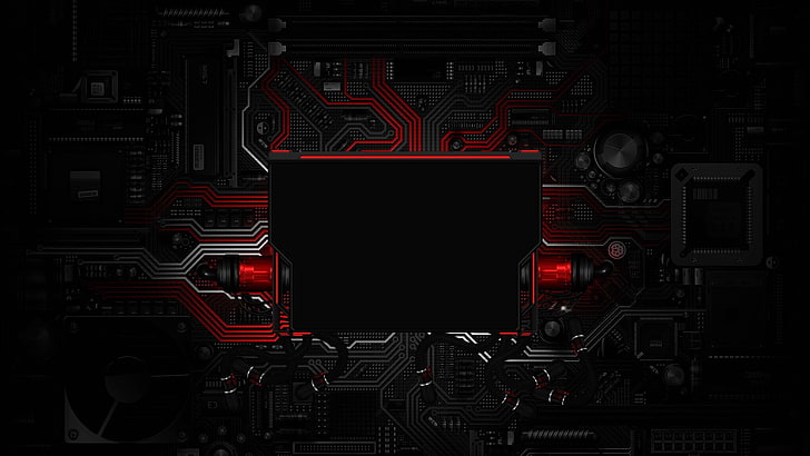 red and black circuit board, circuits, electronics, digital art, HD wallpaper