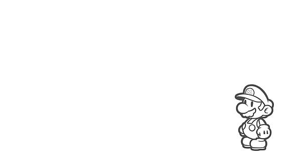 screenshot di carta bianca e grigia, sfondo semplice e semplice, minimalismo, personaggi dei videogiochi, bianco, logo, Paper Mario, Mario Bros., Super Mario, silhouette, Sfondo HD HD wallpaper