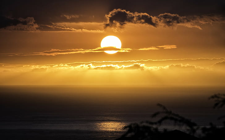 Hawaii Sunset Ocean Beach Небе, природа, пейзаж, плаж, небе, океан, залез, HD тапет