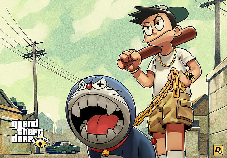Affiche du jeu Doraemon Grand Theft Auto, sans titre, Grand Theft Auto V, Fond d'écran HD