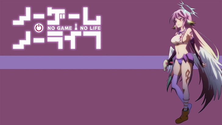 illustration de personnage animé aux cheveux roses, No Game No Life, Jibril, cheveux roses, ailes, manches détachées, Fond d'écran HD