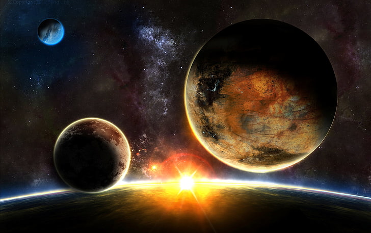 Earth Sunrise Warmth, cosmic planets wallpaper, 3D, Space, HD wallpaper