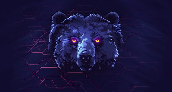 Bear, Background, Face, Neon, Animals, James White, Synth, Retrowave, Synthwave, New Retro Wave, madeinkipish, Futuresynth, Sintav, Retrouve, Outrun, by James White, Neon Animals, HD wallpaper