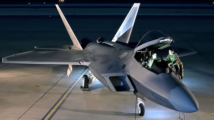 grauer Kampfjet, Kabine, Pilot, F-22, Raptor, Lockheed / Boeing, Mehrzweckjäger der fünften Generation, HD-Hintergrundbild