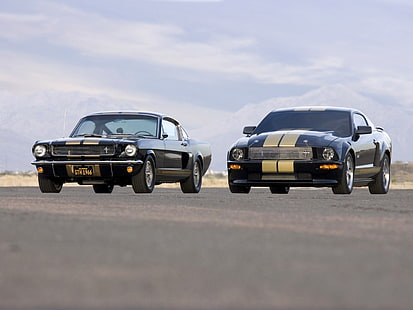 dua mobil sport hitam, Ford, mobil otot, Ford Mustang, mobil, Wallpaper HD HD wallpaper