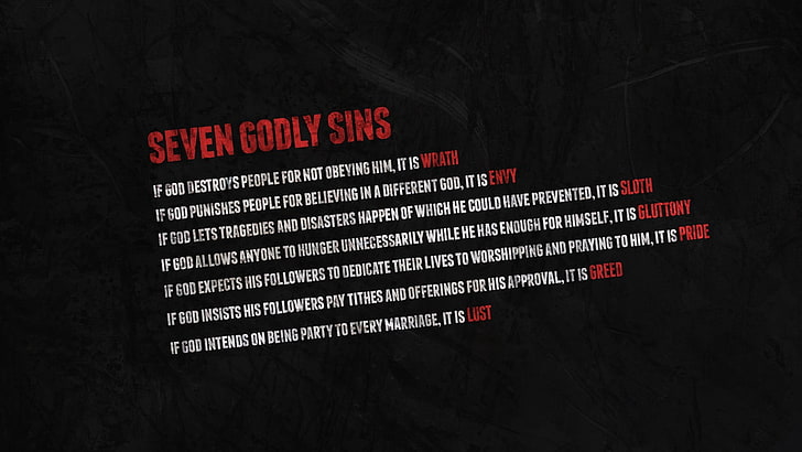 Sieben göttliche Sünden screengrab, Zitat, Sünde, Minimalismus, Grafik, HD-Hintergrundbild