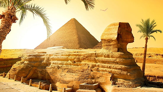 historische, alte geschichte, pyramide, denkmal, touristische attraktion, landschaft, ruinen, wüste, fels, tourismus, unesco-weltkulturerbe, sand, große sphinx, gizeh, sphinx, HD-Hintergrundbild HD wallpaper