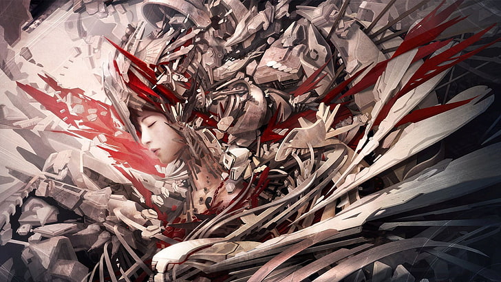 woman in armor illustration, artwork, women, robot, cyborg, concept art, fantasy art, anime, HD wallpaper