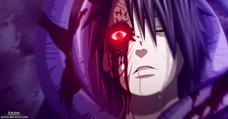 män anime karaktär illustration, anime, Naruto, blod, pojke, gråter, Obito Uchiha, lila hår, Sharingan (Naruto), HD tapet
