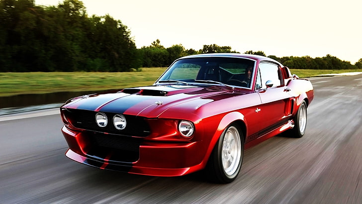 red and black Ford Mustang coupe, ford, ford mustang, red car, HD wallpaper