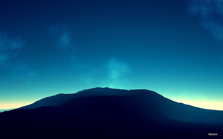 Silhouette des Berges, Landschaft, Cyan, Himmel, HD-Hintergrundbild