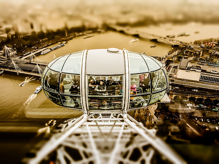 the city, people, London, boats, UK, cars, The London eye, the river Thames, The Millennium wheel, The Hungerford Bridge, HD wallpaper