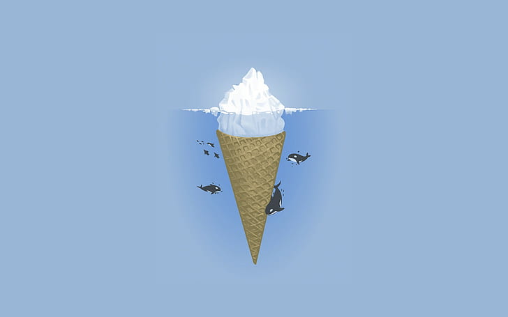 Ocean, Iceberg, Minimalism, Killer whales, Ice cream, Sea, HD wallpaper
