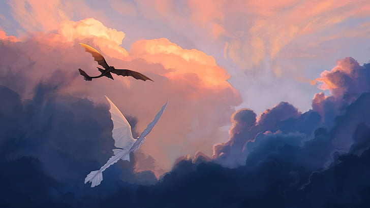 How to Train Your Dragon, how to train your dragon 3, digital, Toothless, clouds, flying, dragon, HD wallpaper