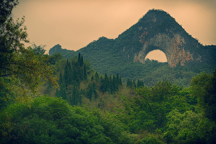 naturaleza, paisaje, árboles, bosque, China, Moon Hill, roca, Fondo de pantalla HD